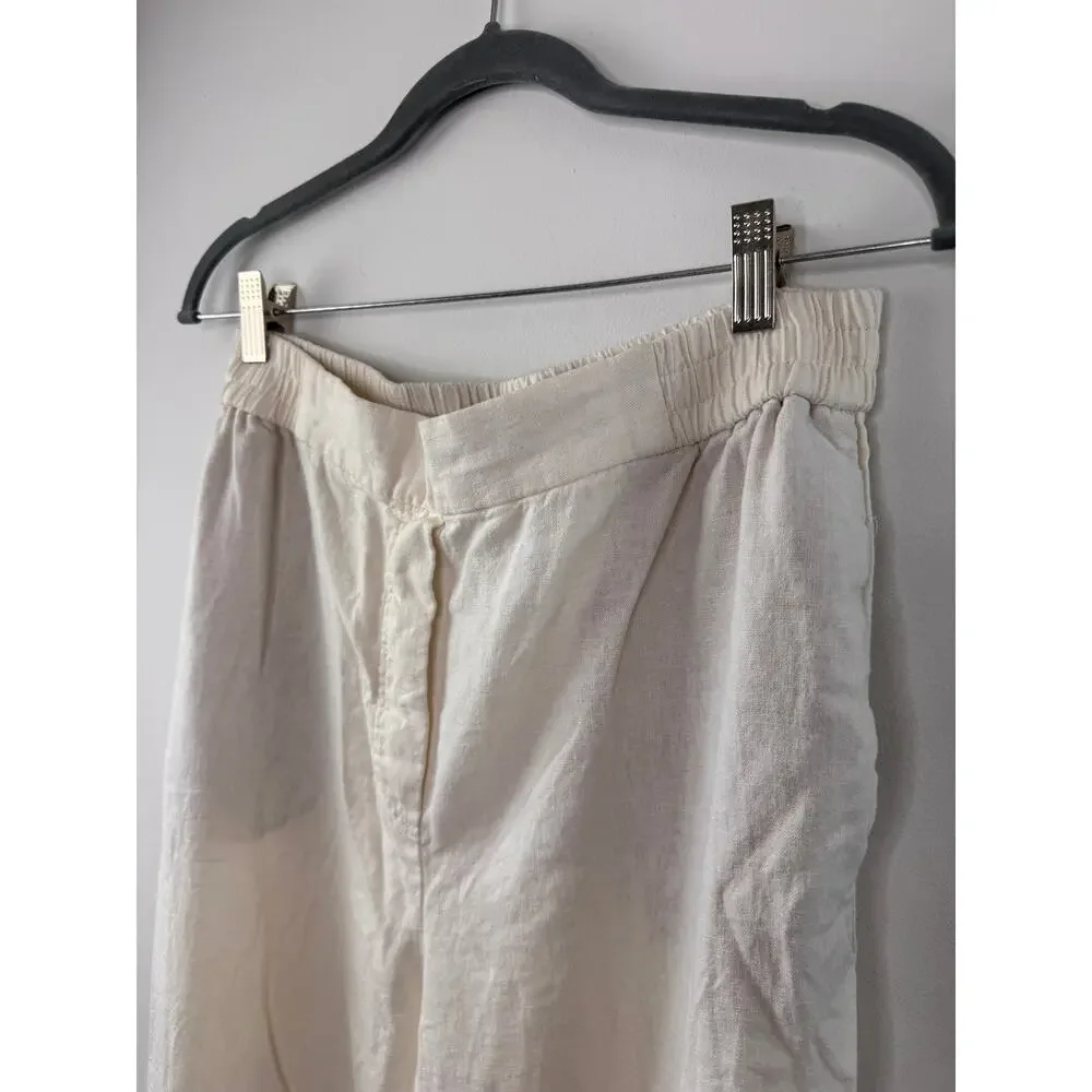 ZARA Ivory Linen Pants High-Rise Elastic Waistband Wide Leg 3505/939 Large L